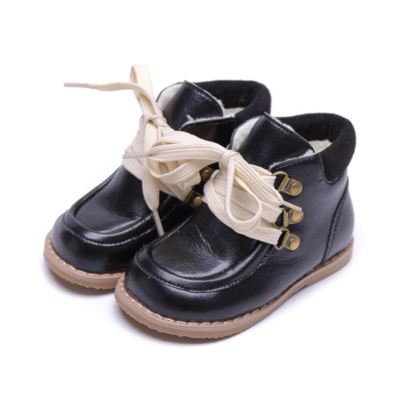 ULKNN Children's Boots Autumn Winter Baby Outdoor Shoes PU Leather Warm Girls Princess Shoes Comfortable Low Anti slip: Black / EUR 25 Insole 16cm