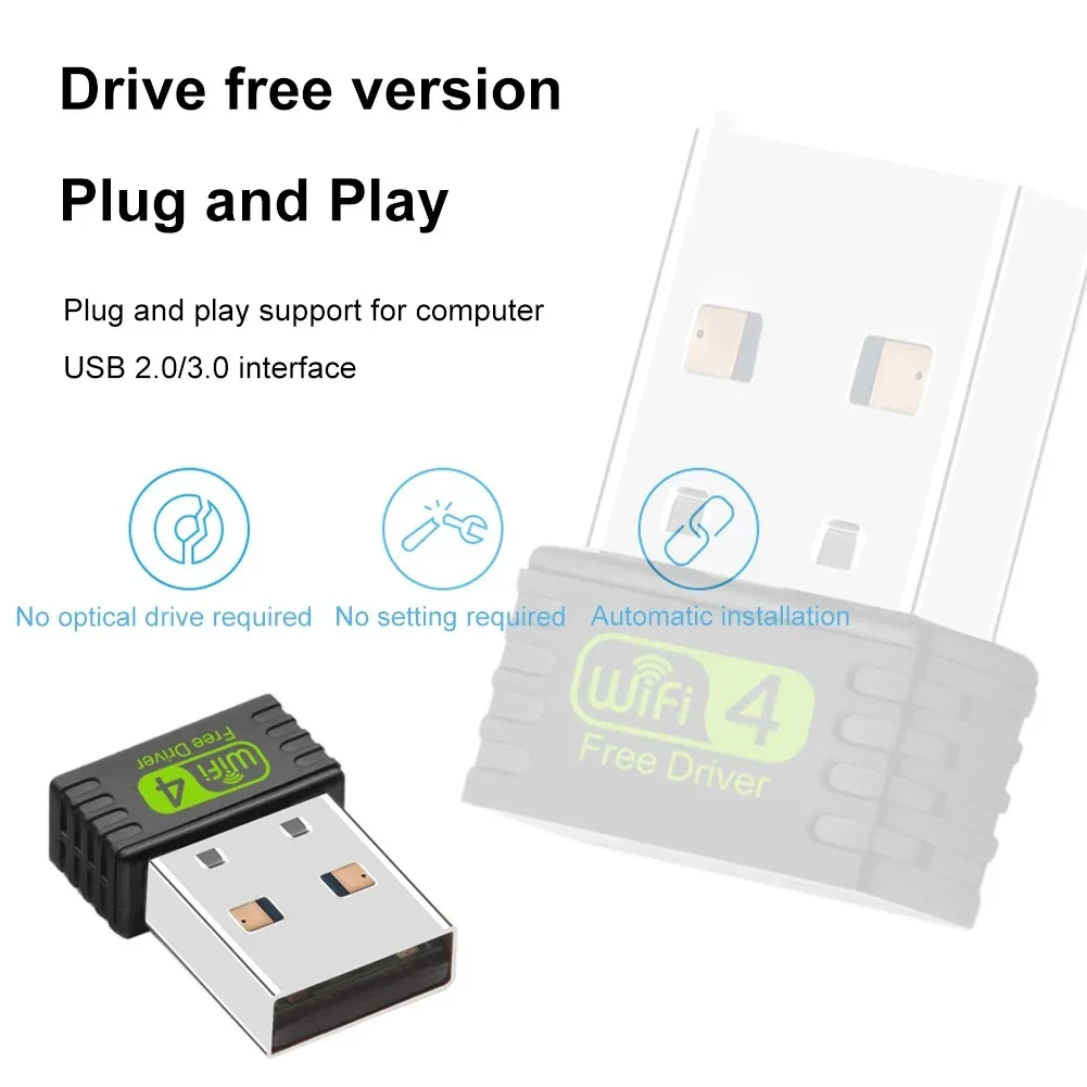 WiFi 4 Adapter 150Mbps USB WiFi Wireless Network Mini USB Dongle 2.4GHz Signal Reception Free Drive for PC Laptop Windows
