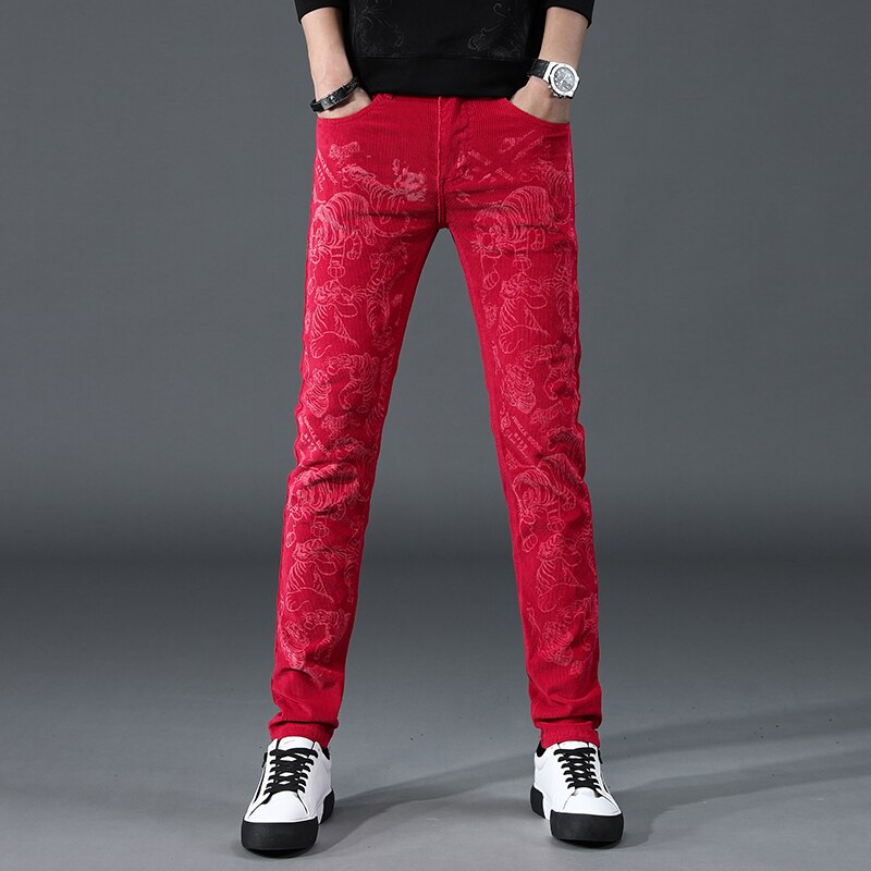 Pantalones de pana con estampado rojo para – Grandado
