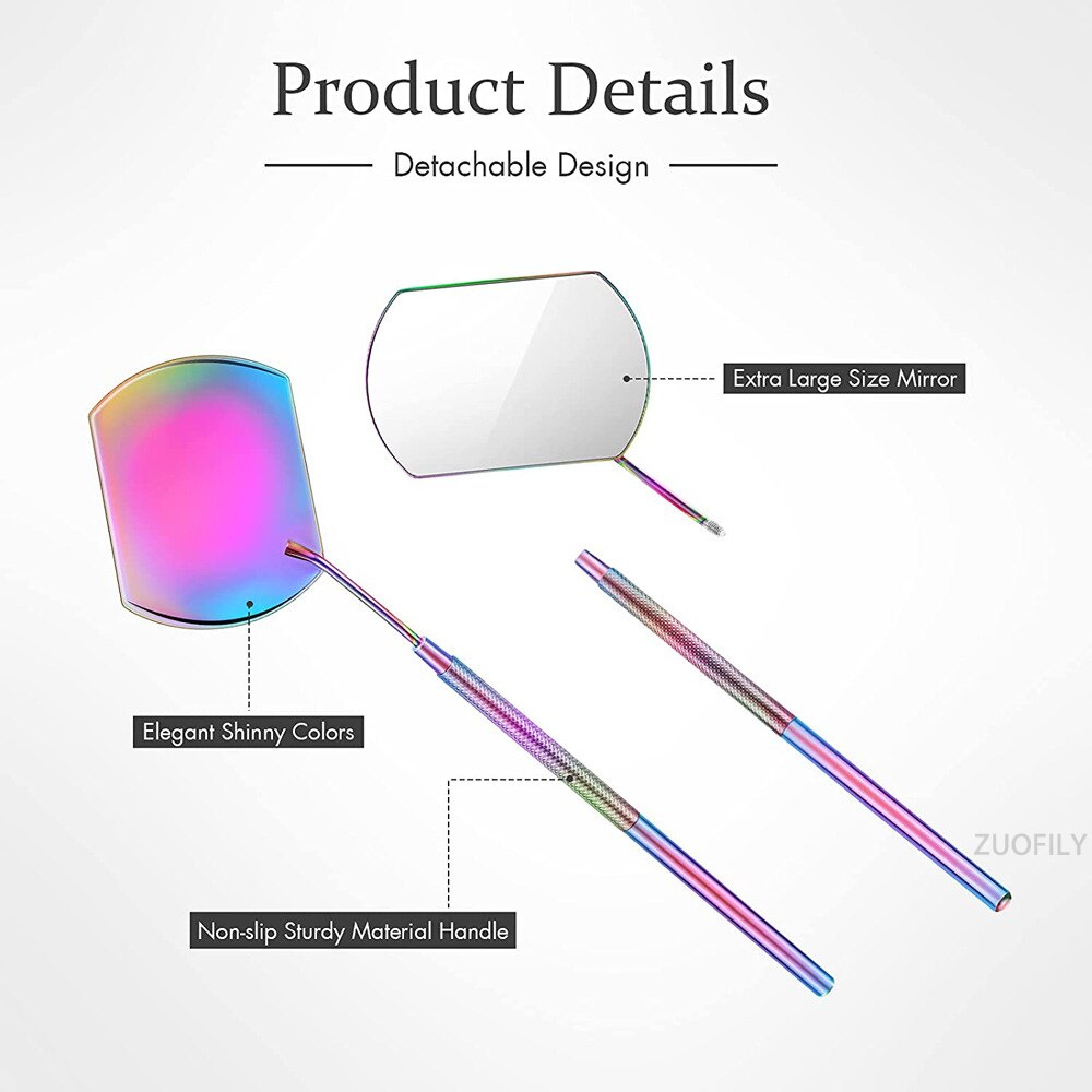 Espejo de pestañas multifunción, espejo de belleza de aumento rectangular de mango largo para comprobar la extensión de pestañas postizas, herramientas de injerto