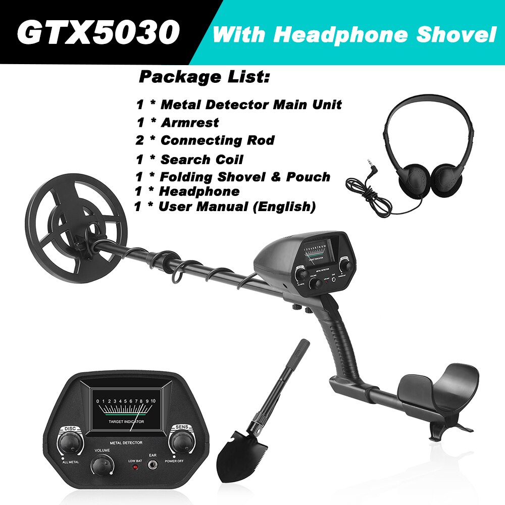 Underground metal detector gold detector gold prospector beginner portable metal detector with headset + engineer shovel: Black1 SetC