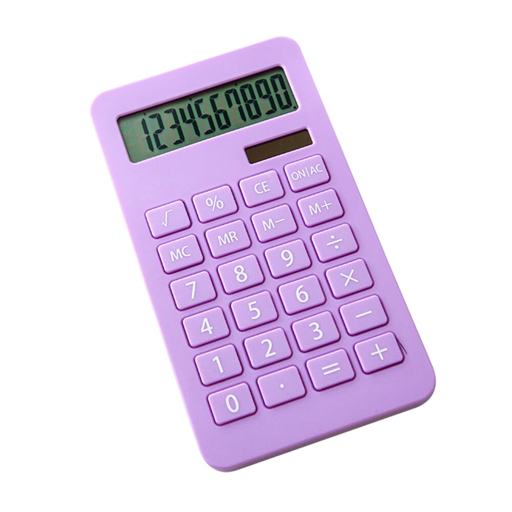 Portable Desk Calculator 10 Digits Display Solar Energy & Button Battery Dual Power Accounting Tool for School Office Supplies: Purple