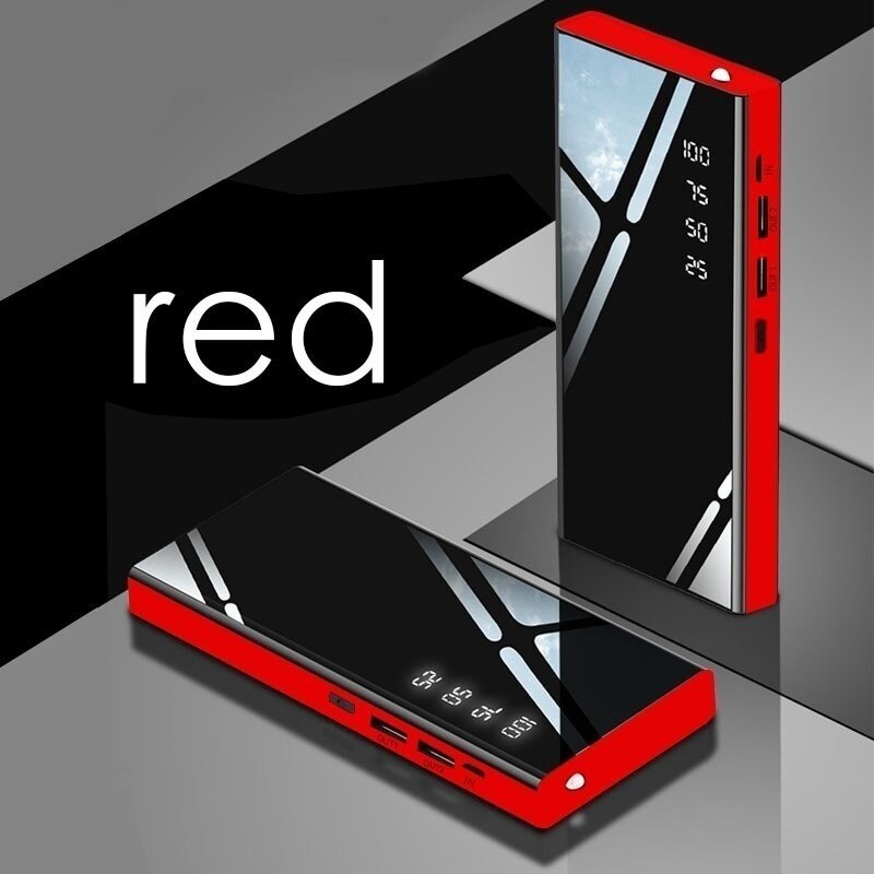 Powerbank 30000 mah draagbare oplader, powerbank met ultrahoge capaciteit en 2.1a uitgangen, led-verlicht lcd-scherm, oplader: Rood