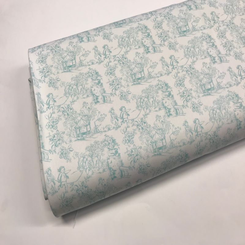 Toile de jouy en coton vert menthe 100% serge