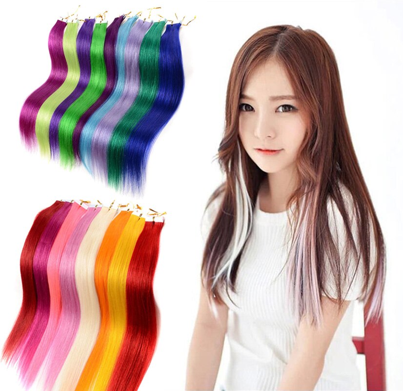 55cm Pruik stuk Gekleurde Highlight Synthetische Hair Extensions Clip In 1PC Kleurrijke Strips Lange Steil Haar Stuk Voor vrouwen Meisje