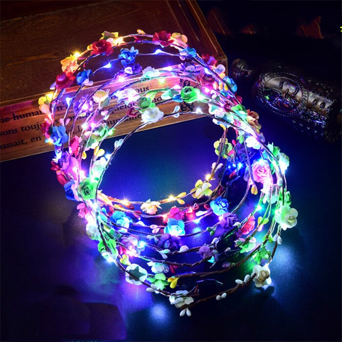 12 stücke Party Glowing Kranz Halloween Crown Blume Stirnband Frauen Mädchen LED Licht Up Haar Kranz Haarband Girlanden Festival: StyleB 12PCS