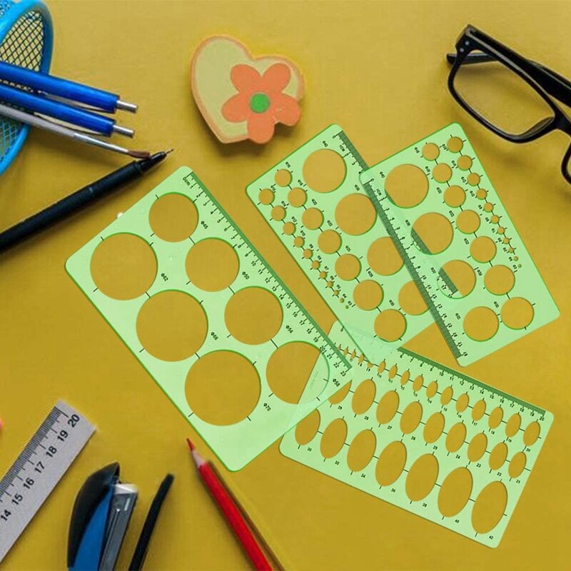 4 Pack Measuring Template Ruler Geometric Ruler Template for Office and School, Building Formwork,Drawing Templates