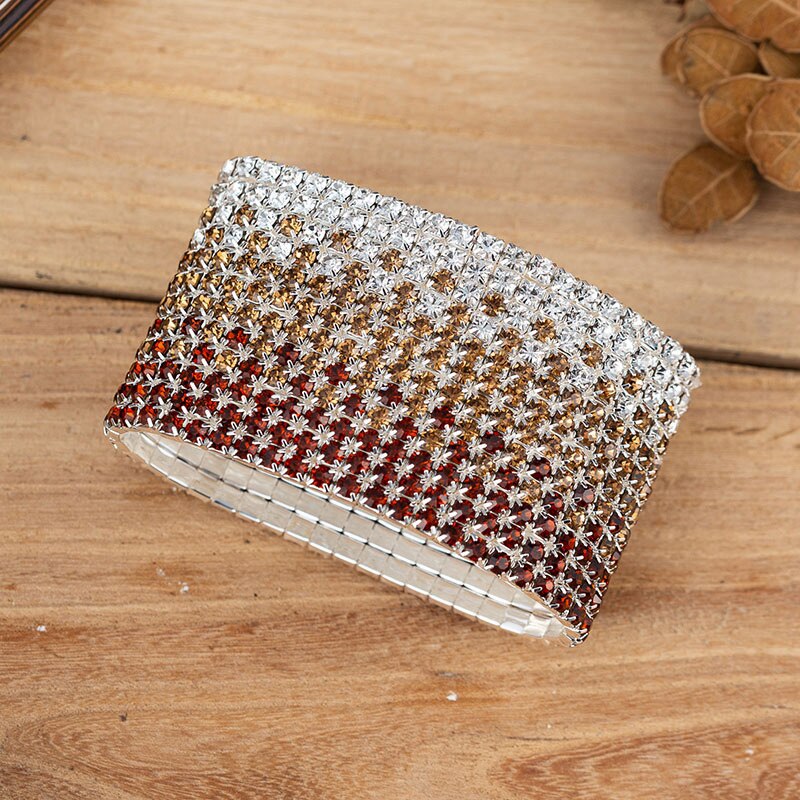 12 Rijen Bruiloft Armband Red En Clear Crystal Strass Combinatie Verzilverd Bridal Sieraden Stretch Bangle Armbanden