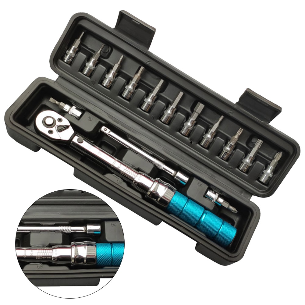 15pcs Cycling Bicycle Repair Tools Steel Outdoor Ratchet Mini Adjustable Socket Allen Key Torque Wrench Set Manual Spanner