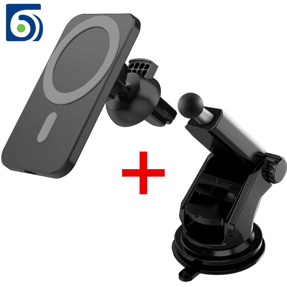 Soporte magnético para cargador de coche inalámbrico, 15W, para iPhone 12 Pro Max magsafe, soporte de teléfono de carga inalámbrica, para iPhone 12 Mini: suction cup black