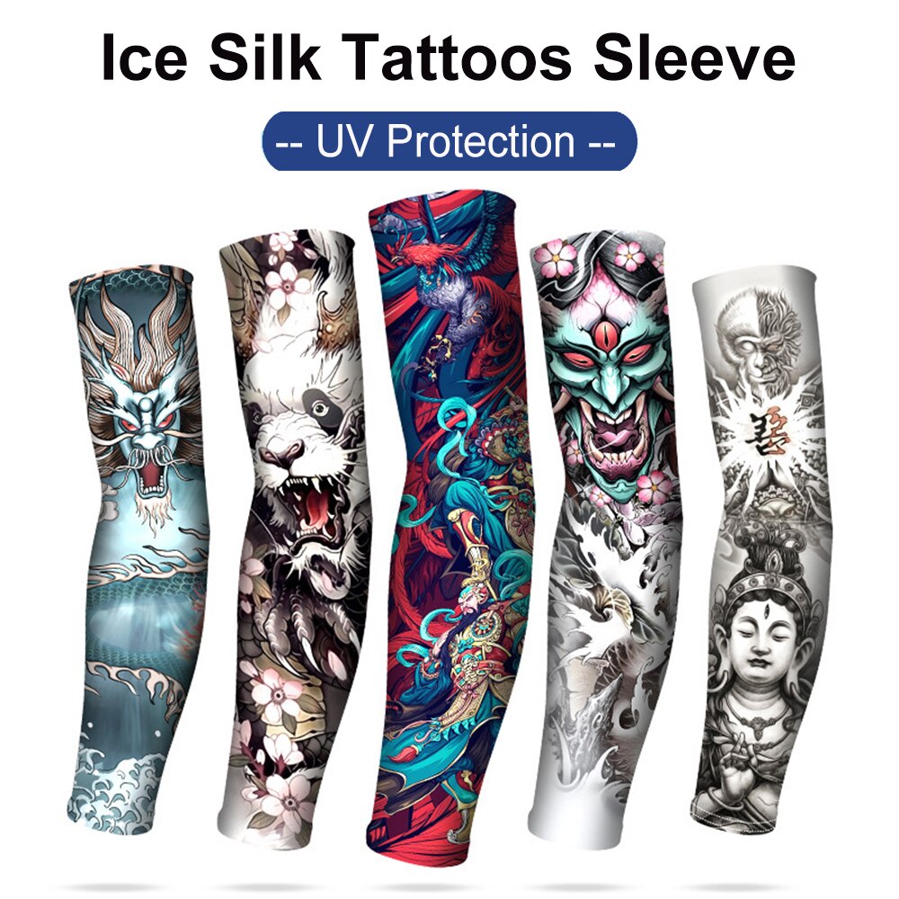 Summer Ice Silk Sunscreen Sleeves Outdoor Cycling Fishing Basketball Volleyball Running UV Protection Elastic Tattoos Arm Cuff