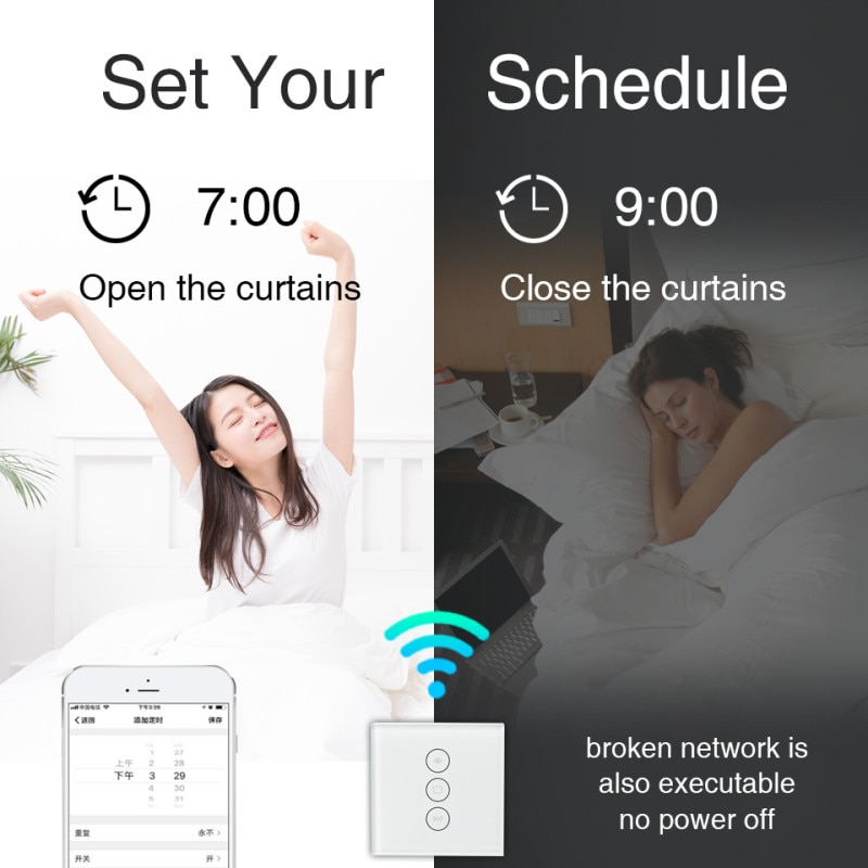 WiFi Smart Curtain Switch Smart Life Tuya APP Electric Motorized Curtain Blind Roller Shutter Works with Alexa and Google Home