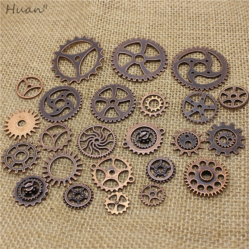 PULCHRITUDE Mix 100 pcs Antique Copper Charms Gear Pendant Antique bronze Fit Bracelets Necklace DIY Metal Jewelry Making T0186