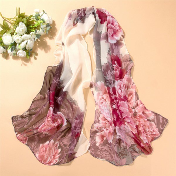 Forår og efterår chiffon kvinder tørklæde print geometrisk mønster lang blød silke sjal: A5