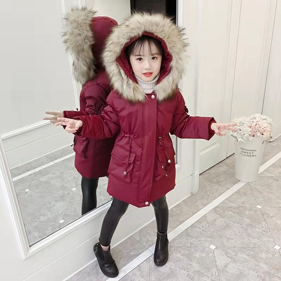 Children Winter Girls Down Cotton Parka 3 Colors Kids Girl Hooded Coat Thicken Parkas Cotton-padded Outerwear Jackets: 1 / 10
