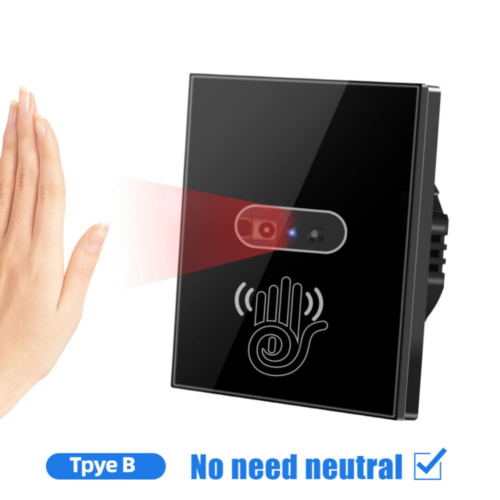 Smart Wall Light Switch Infrared Sensor Glass Screen Panel Infrared Induction Waving On Off Switch 100-240V Light Control Panel: black EU sensor