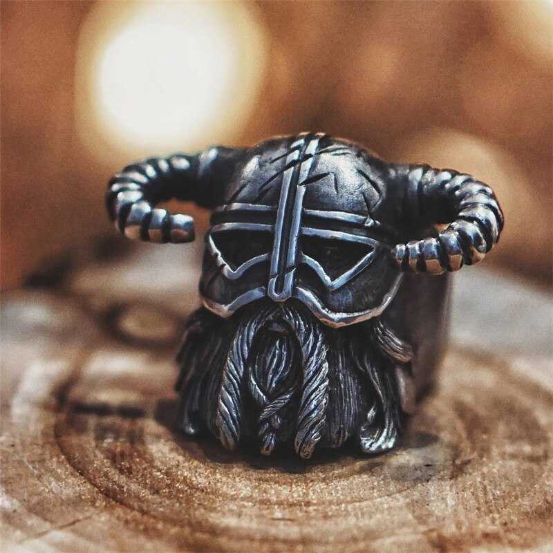 Anillo de guerrero de cuerno vikingo Vintage para hombre, joyería de Caballero de acero inoxidable resistente, estilo nórdico, único, a tienda