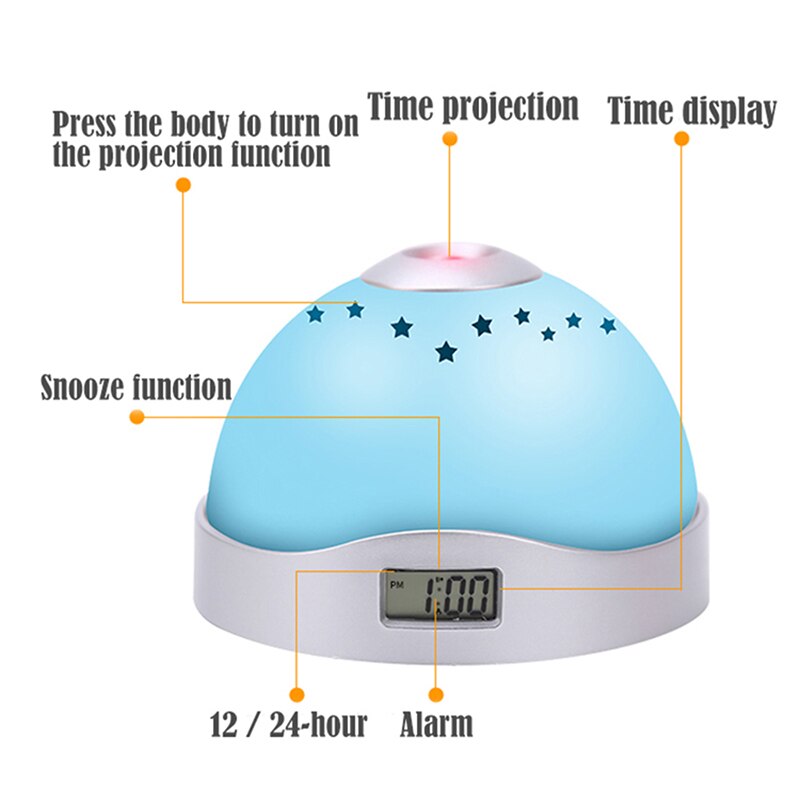 7 Colour Changes Sky Projection Alarm Clock Digital Projection Large Number Clock Snooze For Bedroom Office