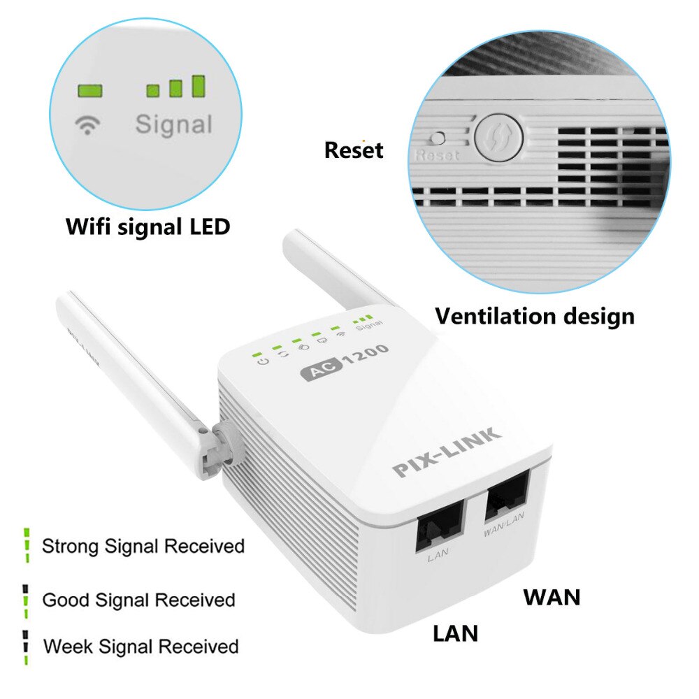 Répéteur Wi-Fi sans fil PIXLINK 1200/5G, 2.4 mb/s, extension de la portée du routeur, Booster de Signal Internet, antennes à large couverture