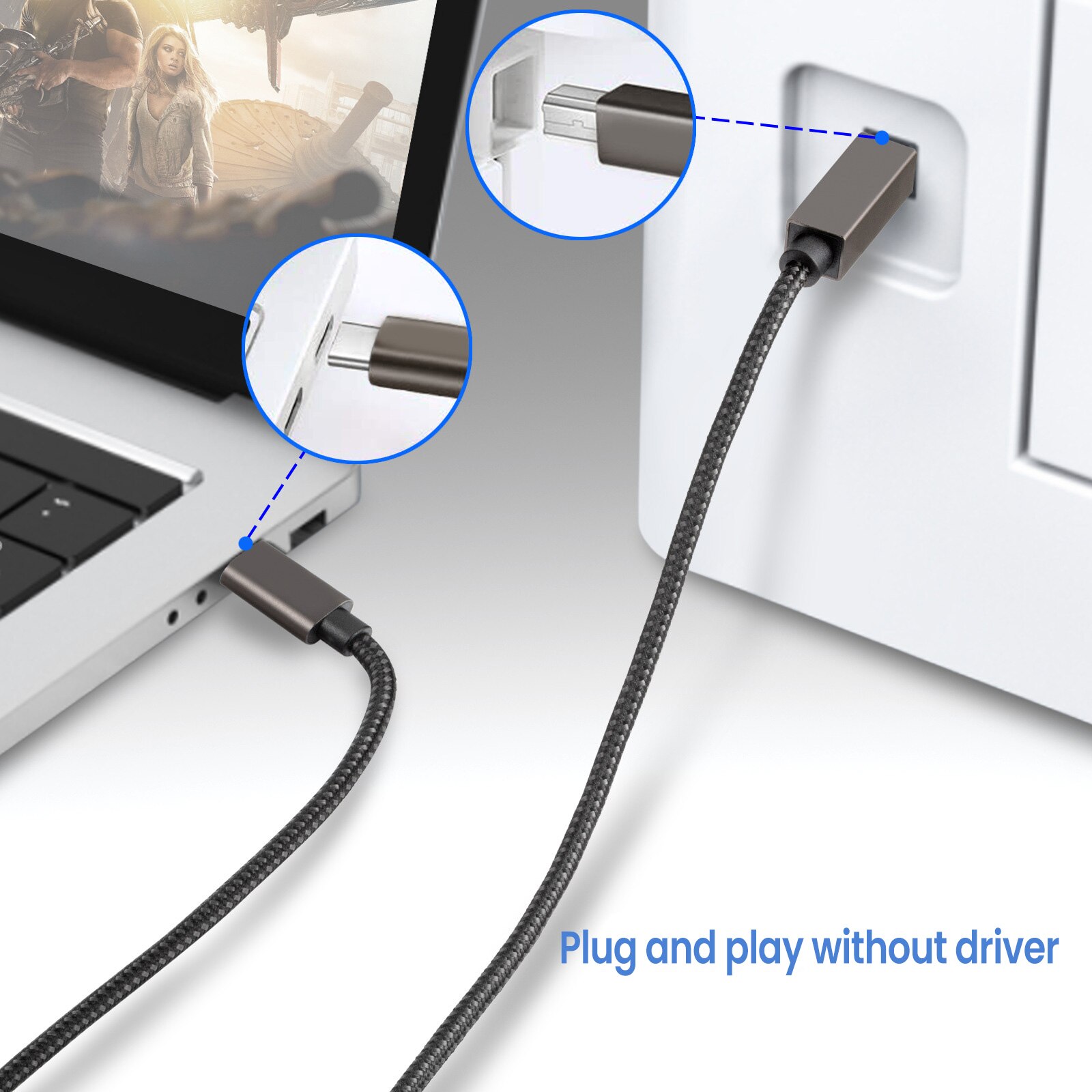 Usb C Naar Usb B 2.0 Printer Kabel Gevlochten Printer Scanner Snoer Voor Macbook Pro Air Epson Hp Canon Samsung printer Scanner 1//2/3M
