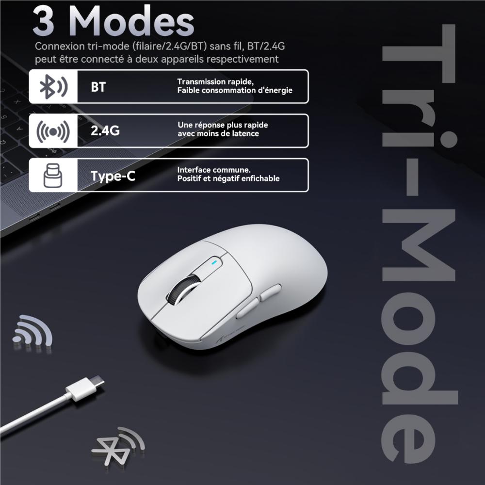 X3 PixArt PAW3395 mysz Bluetooth 2.4G połączenie Tri-Mode, 26000dpi, 650IPS, 49g lekka makro mysz do gier