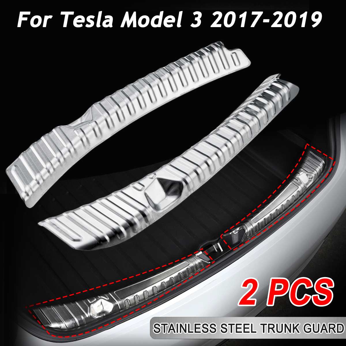 Professionele 2 Stks/set Rvs Trunk Inner Guard Voor Tesla Model 3 Auto Inner Rear Bumper Guard plaat Cover Trim