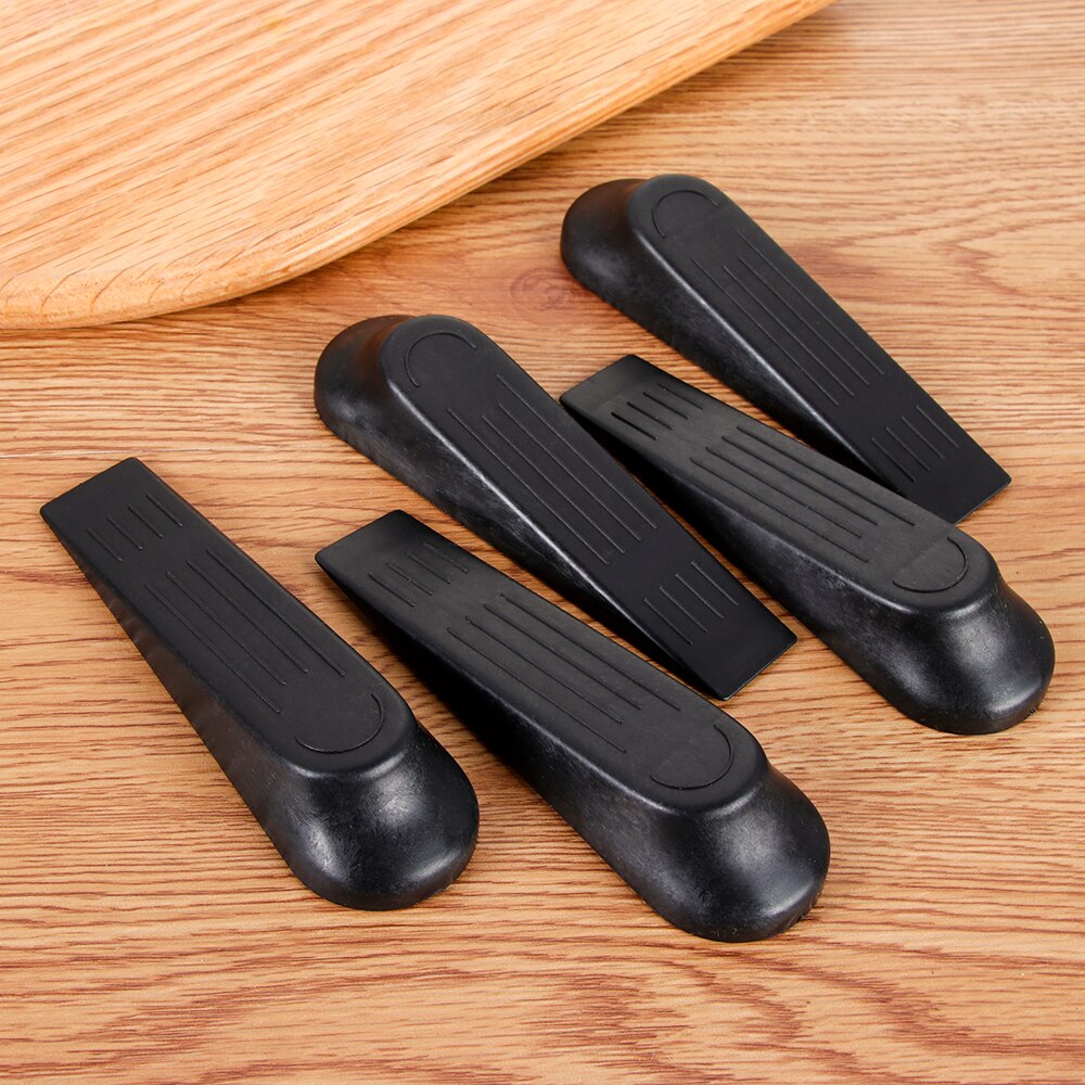 5PCS Door Wedge Shaped Plastic Door Stops Non-Slip Black Door Buffers for Office Home Baby Safe Floor Door Stopper