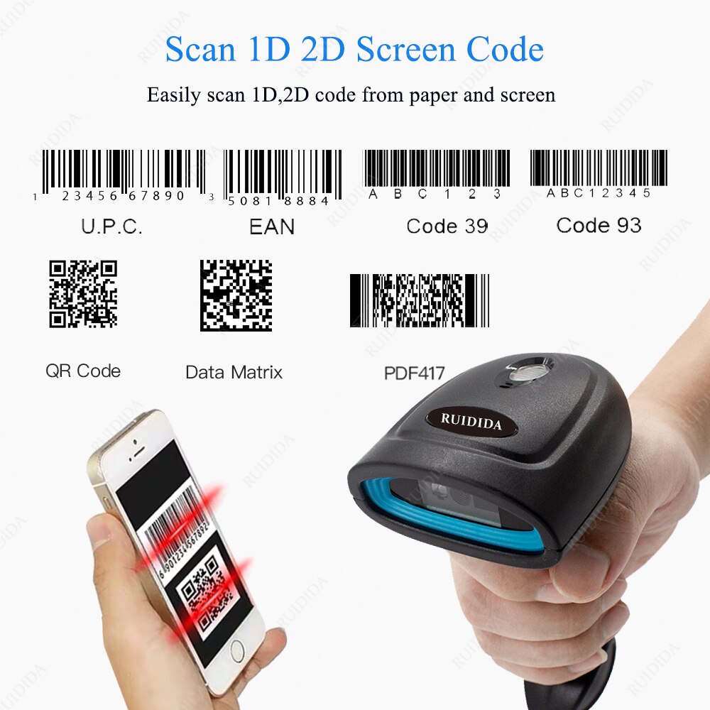 1D 2D Drahtlose Bar code Scanner Bluetooth Tragbare Reader 2d verdrahtete qr code Scanner Handheld Bar Reader leitor de código de barra