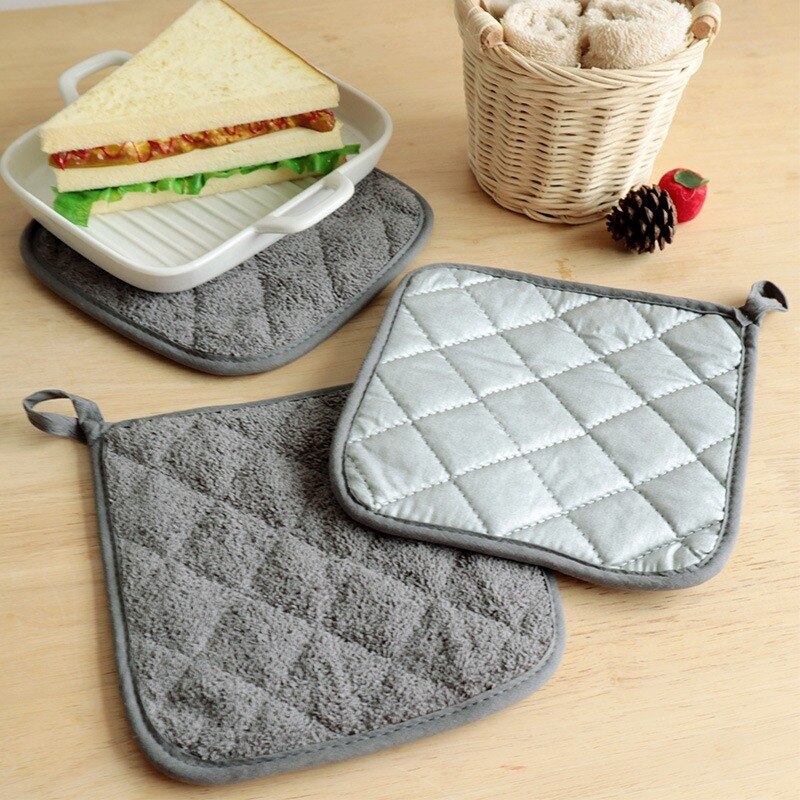 Solid Color Terry Coated Silver Cloth Potholder Placemat Microwave Oven Glove Pot Mat Kitchen Accessories