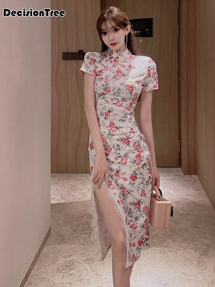 Chinese Jurk Cheongsam Moderne Qipao Korte Avondjurk Traditionele Sexy Nachtclub Retro Cheongsam Chinese Jurk
