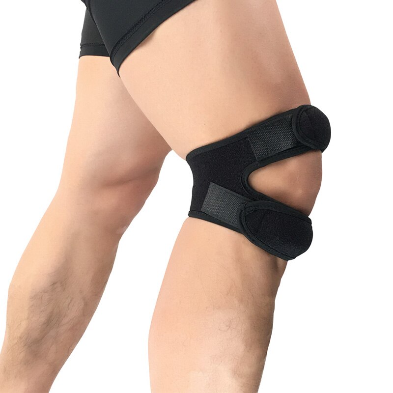 Fitness knæstøtte patella bælte elastisk bandage tape sportrem knæpuder beskyttelsesbånd til knæbøjle fodbold: Sort