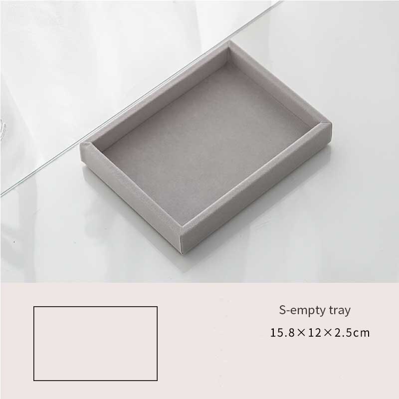 Caja de joyería artesanal hecha a mano, cajón organizador de almacenamiento de joyas de terciopelo suave gris, pendientes, collar, colgante, pulsera, bandeja, 9 opciones: S Empty plate