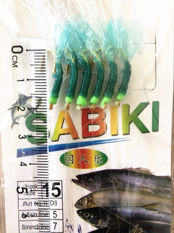 10 paket grönt gummidrag sabiki fiskeriggar gyllene krokar karpgäng havsbeten: Krok storlek 15