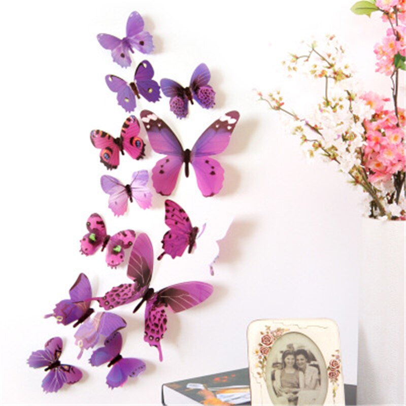 12Pcs 3D Dubbele Laag Vlinder Muur Sticker Op De Muur Voor Home Decor Diy Vlinders Koelkast Magneet Stickers Kamer decoratie: 1