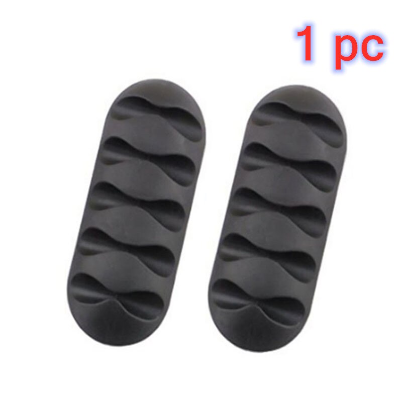 Cable Holder Protector Organizer Desktop Management Finishing Desktop Plug 5 Holes Strip Silicone Wire Retention Clips For Home: 1pcs black