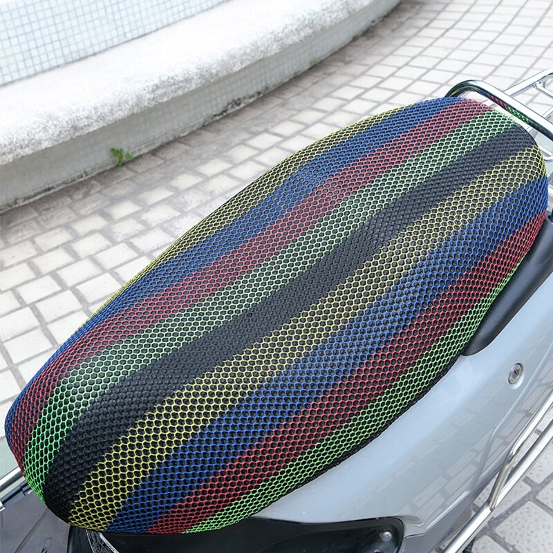 1 stk xxl 3d mesh motorcykel sæde betræk åndbar soltæt motorcykel scooter sædeovertræk pude motorcykel beskyttelse: Farverig-xxl