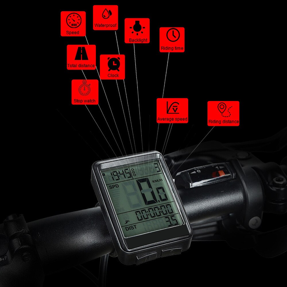 Kebidumei Wireless Bicycle Computer - Waterproof MTB Odometer & Stopwatch - 2.1" Display