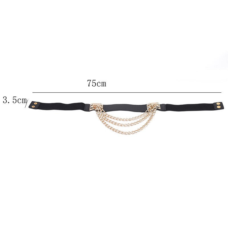 Elastic Dress Belt For Women Rivet Metal Gold Chain Waistband Ladies Leather Female Luxury Waist Punk Belt For Dresses: Black 75cm