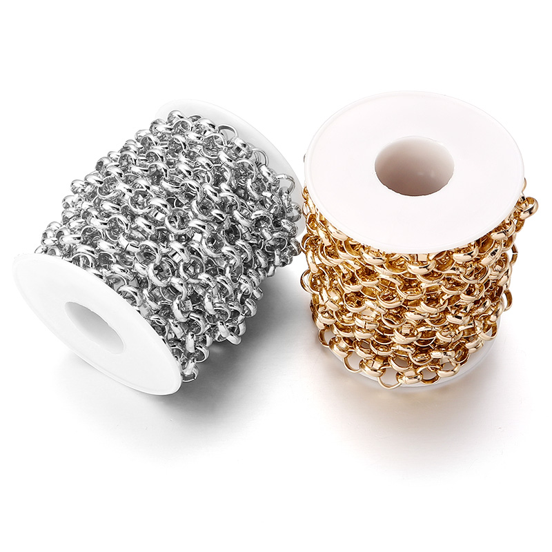 5 yardas/rolos de collar chapado en oro, cadenas Rolo, cadenas cruzadas de aluminio a granel para fabricación de joyas, cadena de eslabones fuertes, pulsera DIY