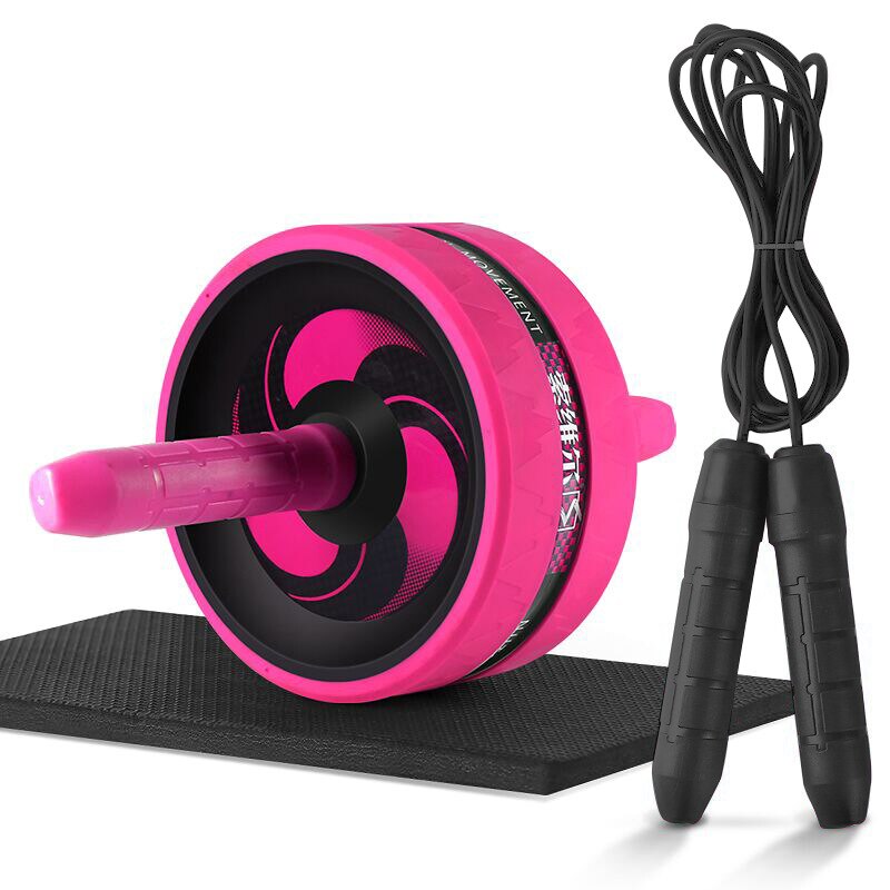 Hjulrulle med matta inget oljud 2 in 1 ab rulle&amp;hopprep muskel träning buken fitness träningsutrustning ab roller: Ros med rep