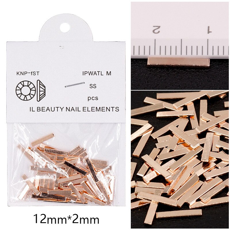100 st/påse guldtacka silver svart 3d metall nageldekorationer legering berlocker för naglar tillbehör tillbehör verktyg 5 längder: 12mm roséguld