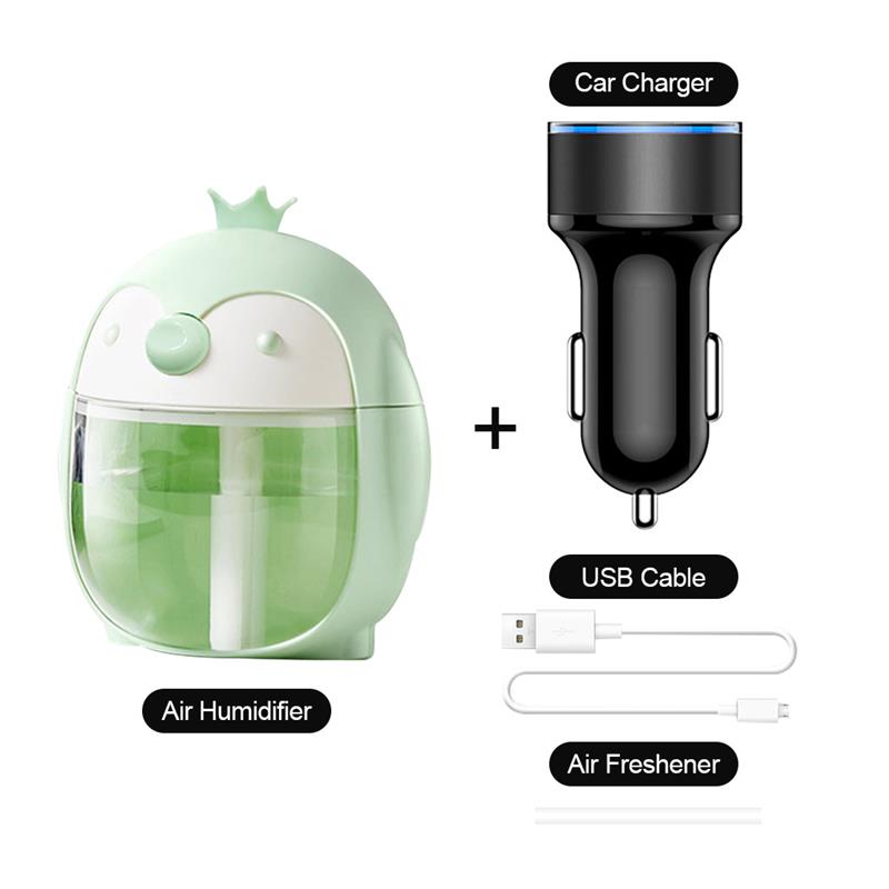 Humidificador de aire 300ML lindo pingüino Ultra-silencioso USB Aroma esencial habitación coche lámpara de noche LED vaporizador purificador de aire ambientador de aire