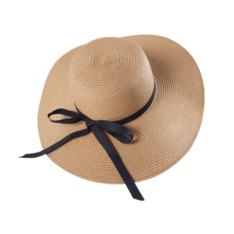 Women's Wide Brim Summer Beach Sun Hat Lady Straw Floppy(Brown): Default Title