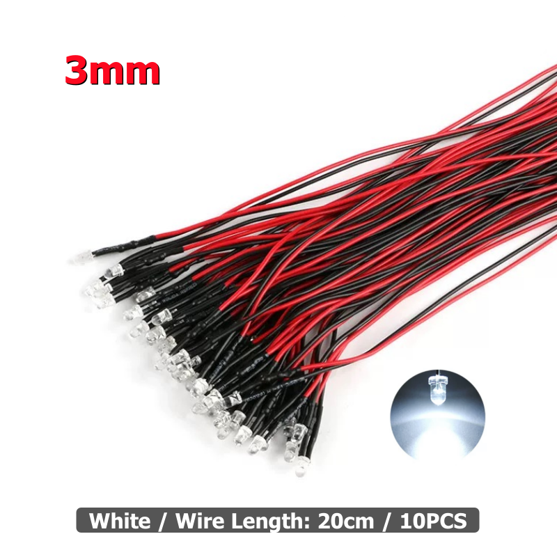 10 Uds. Luz LED de 3mm y 5mm 3V-12V rojo verde azul blanco lámpara piloto Multicolor para coche trepador de control remoto Traxxas TRX4 piezas de juguete axial: Negro