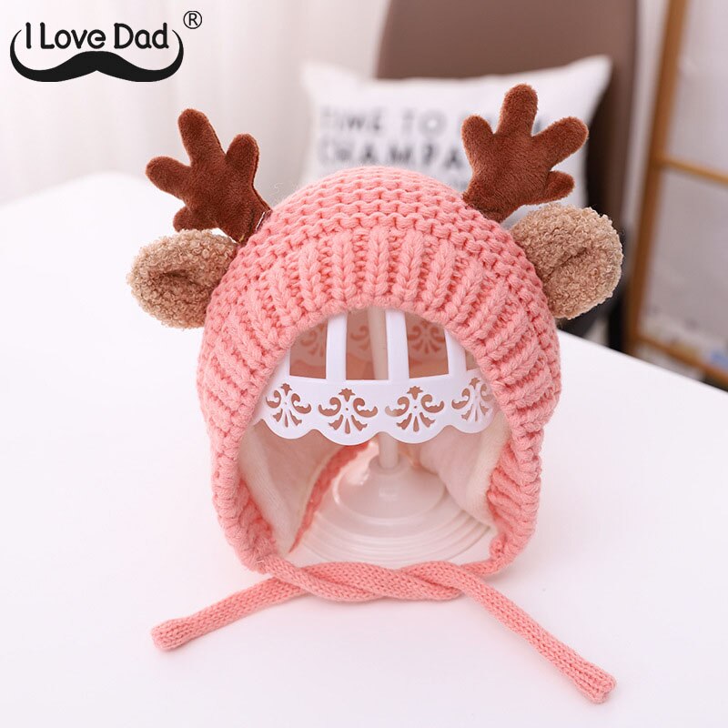 Gorro para bebé con orejas de alce, gorro cálido de punto para bebé, niño y niña, gorros de invierno, gorro para niño, gorro para niño: pink