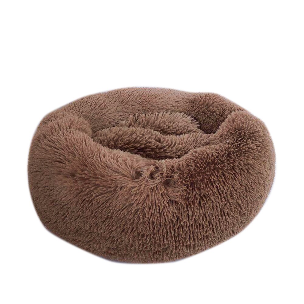 Hond Bed Ronde Pluche Kat Huis Hond Mat Winter Warme Slaapzak Katten Nest Zachte Lange Pluche Hond Mand Huisdier Kussen draagbare Levert: Coffee / XS-40cm