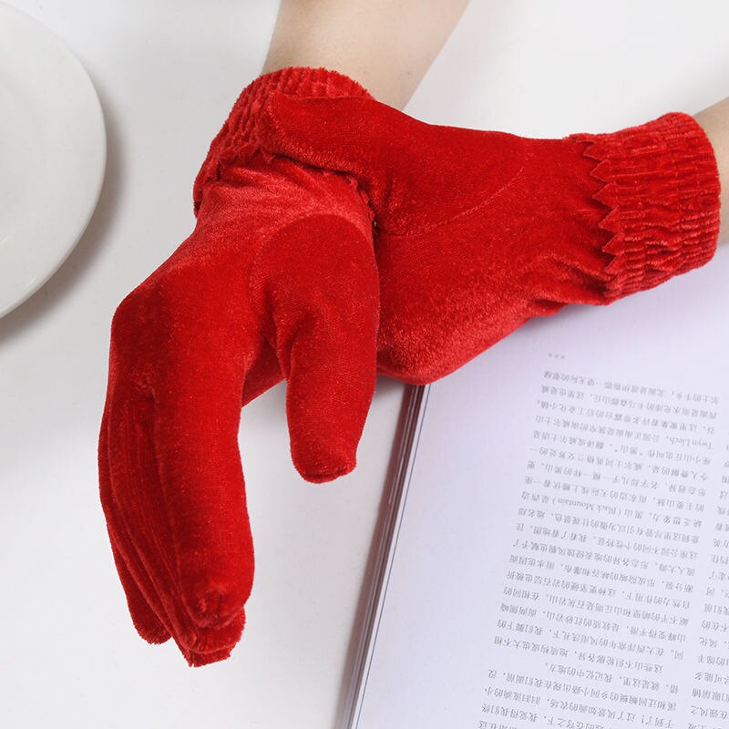 Guantes elásticos de terciopelo dorado para mujer, manoplas cortas finas a la , elegantes, para , banquete, Invierno: 4