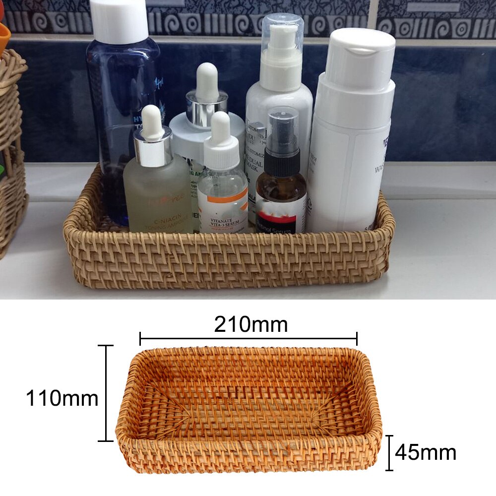 Rotating Makeup Organizer Detachable Cosmetic Storage Box Transparent Acrylic 360 Degree Rotation Multi-Function Rack: Woven Basket 