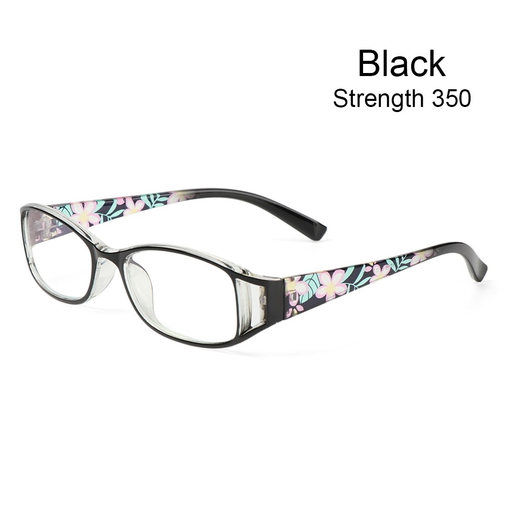 Anti-blauw licht bril leesbril oogbescherming dames ultra licht bloemen montuur charme dames: Zwart 350