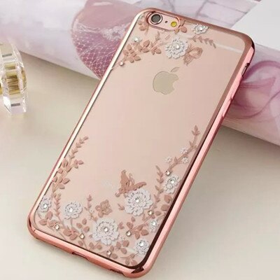 Dla iPhone 7 6S Plus 5 5S 6 przypadku Para Chic kwiat Flora Bling diament Rhinestone wyczyść miękka TPU poszycia skrzynka dla iPhone 7 przypadku: For iPhone 5 5S / Rose White